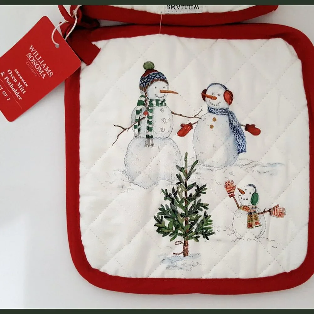 NEW RARE Williams Sonoma Snowman Oven Mitt & Potholder Set